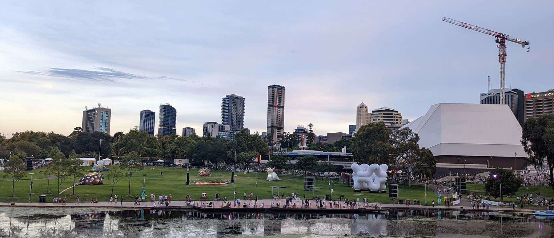 Adelaide city skyline over the River Torrens
